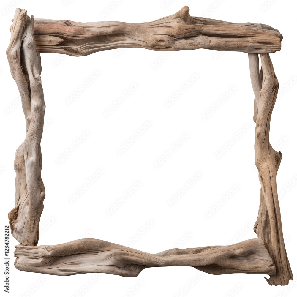 Aufkleber rustic wooden frame with intertwined branches creating natural decorative border