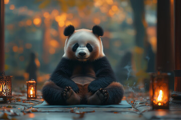 Panda assis en tailleur dans une position de yoga
