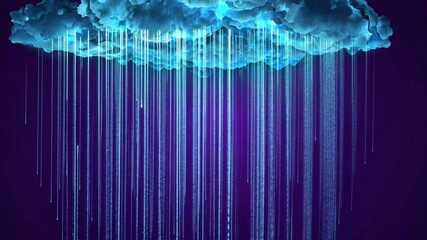 A futuristic rain of glowing binary code and digital particles falling from a luminous cloud, symbolizing big data processing and AI-driven cloud computing in action - Powered by Adobe
