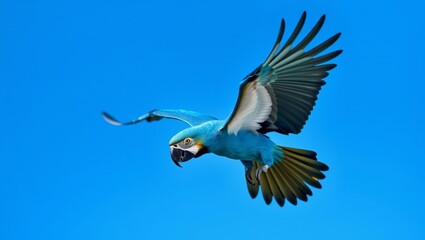 Obraz premium Blue macaw fly animal on blue background