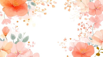 Obraz premium Cute pastel-colored flower frame background in pink and orange tones