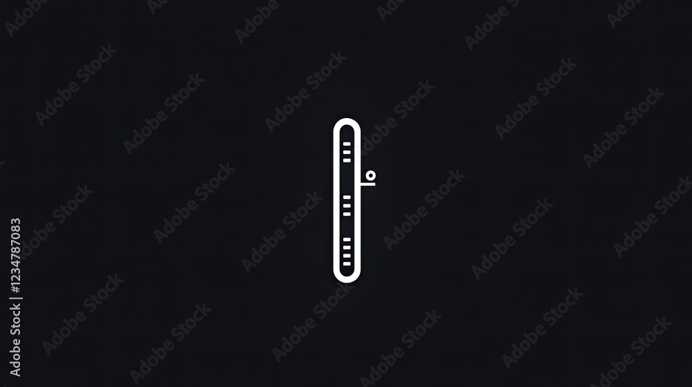 Poster minimalist white line thermometer on dark background, showing zero degrees, usable for websites or a