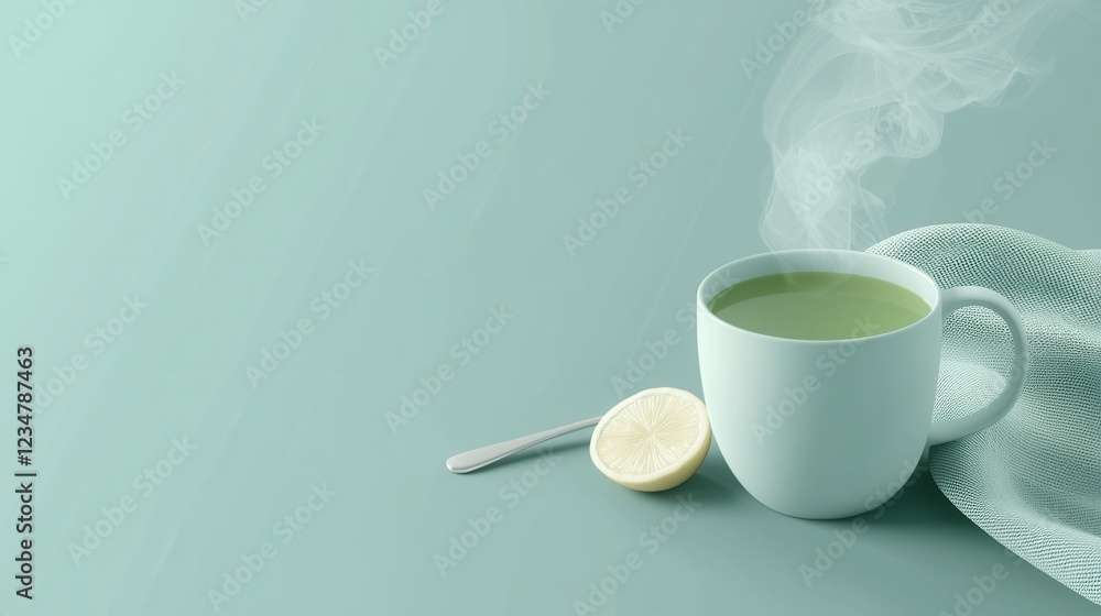 Aufkleber a mug of tea with a lemon slice in it sits on a table