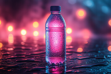 bottle of water with neon