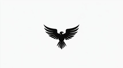 Fototapeta premium Black eagle silhouette soaring, white background, design element, logo