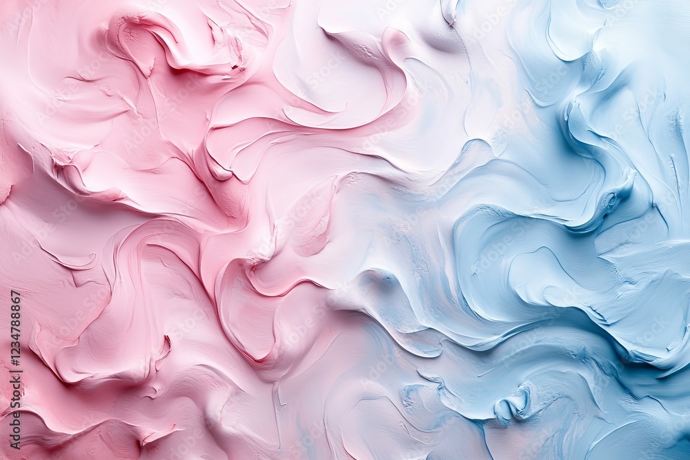 Leinwandbilder Swirling patterns of pink and blue paint create a vibrant abstract texture with smooth curves and delicate blending