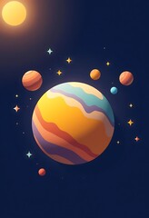 A vibrant sun and planets in a cosmic scene