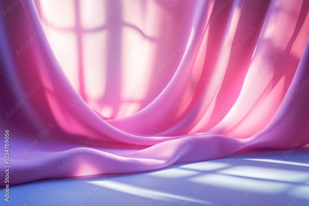 Aufkleber soft pink fabric draped elegantly under filtered sunlight creating a serene atmosphere in a cozy int