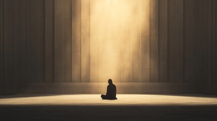 Obraz premium Silhouetted person meditating in a bright, minimalist room.
