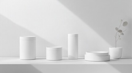 Fototapeta premium Minimalist White Product Display with a Single Plant