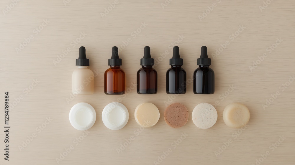 Poster a row of five bottles of different colors