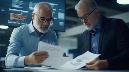 Business meeting with people analyzing reports in modern office setting professional atmosphere collaborative environment