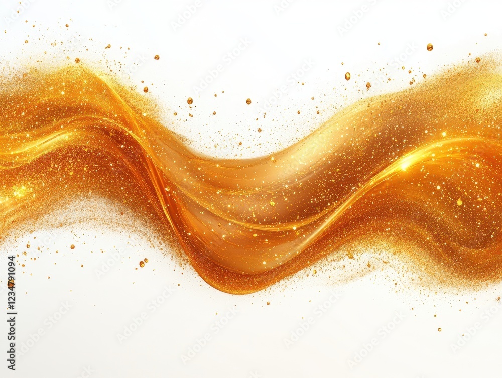Poster A flowing wave of golden glitter with sparkling particles.