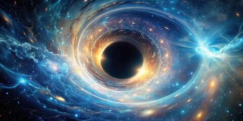 Obraz premium A Cosmic Whirlpool Encircles a Dark Black Hole, Illuminating the Surrounding Nebula with Ethereal Glows