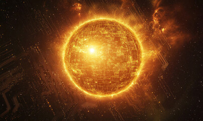 Obraz premium Futuristic Green Planet with Digital Circuitry - Sci-Fi Concept