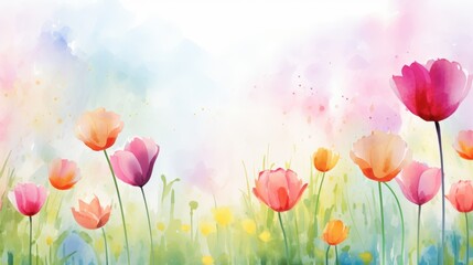 Obraz premium Colorful Spring Flowers in Blurred Watercolor Style with Pastel Background for Holiday and Relaxation Themes