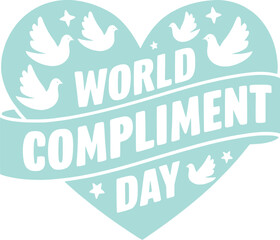 Graphic logo with doves and a heart for World Compliment Day