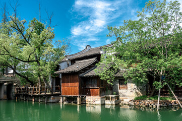 houses on the river bank in China