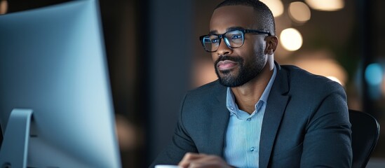 Businessman with Glasses Working on Computer in Office