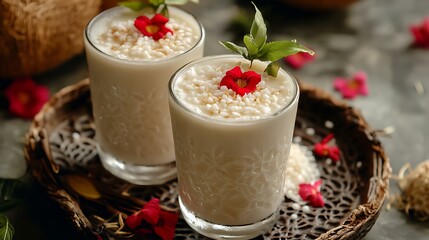 snack made from hunkwe flour sago pearl and coconut milk