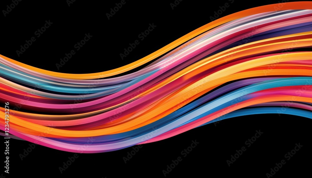 Aufkleber a vibrant wave of colorful lines flowing gracefully against a black background, creating a dynamic a