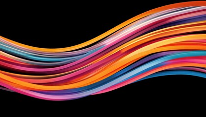 A vibrant wave of colorful lines flowing gracefully against a black background, creating a dynamic and energetic visual effect.