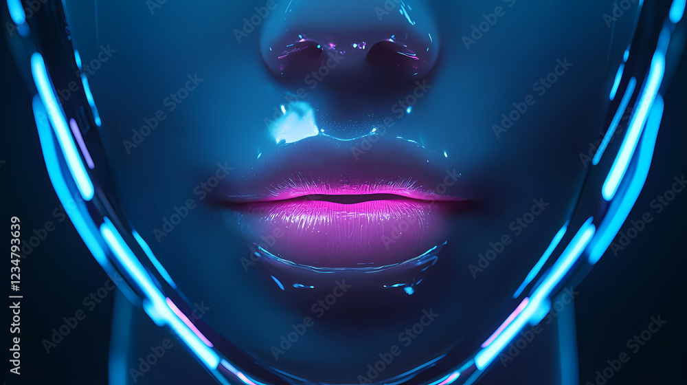 Aufkleber luminous robotic face with glowing accents and smooth features, showcasing vibrant colors in a futur