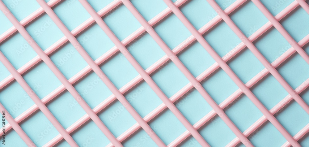 Poster a textured surface featuring a pink lattice pattern over a light blue background, creating a modern 