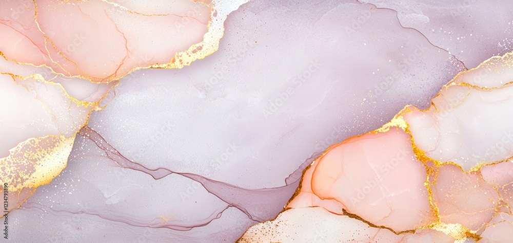 Poster a soft, abstract design featuring flowing pastel colors with delicate golden accents, creating an el
