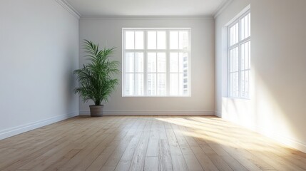 Fototapeta premium Empty Room with Sunlight Streaming Through Windows