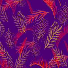 Tropical Banana Trees. Autumn Leave Wind. Purple Tropical Leaves Isolated. Botanic Wallpaper. Tropical Watercolor Leafs. Bright Palm Trees Flyer. Backdrop Plants.