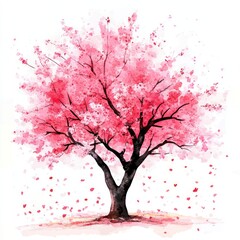 Fototapeta premium Watercolor Painting of a Blossoming Pink Cherry Tree