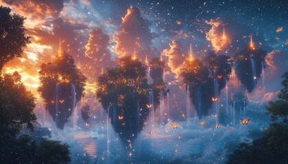 Enchanted Floating Islands Sunset Butterflies