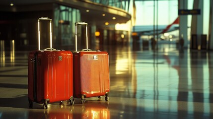Red Suitcases at the Airport:  Awaiting Departure for an Exciting Journey