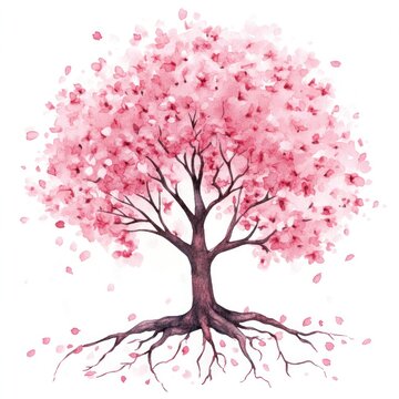 Watercolor Painting of a Blooming Cherry Tree