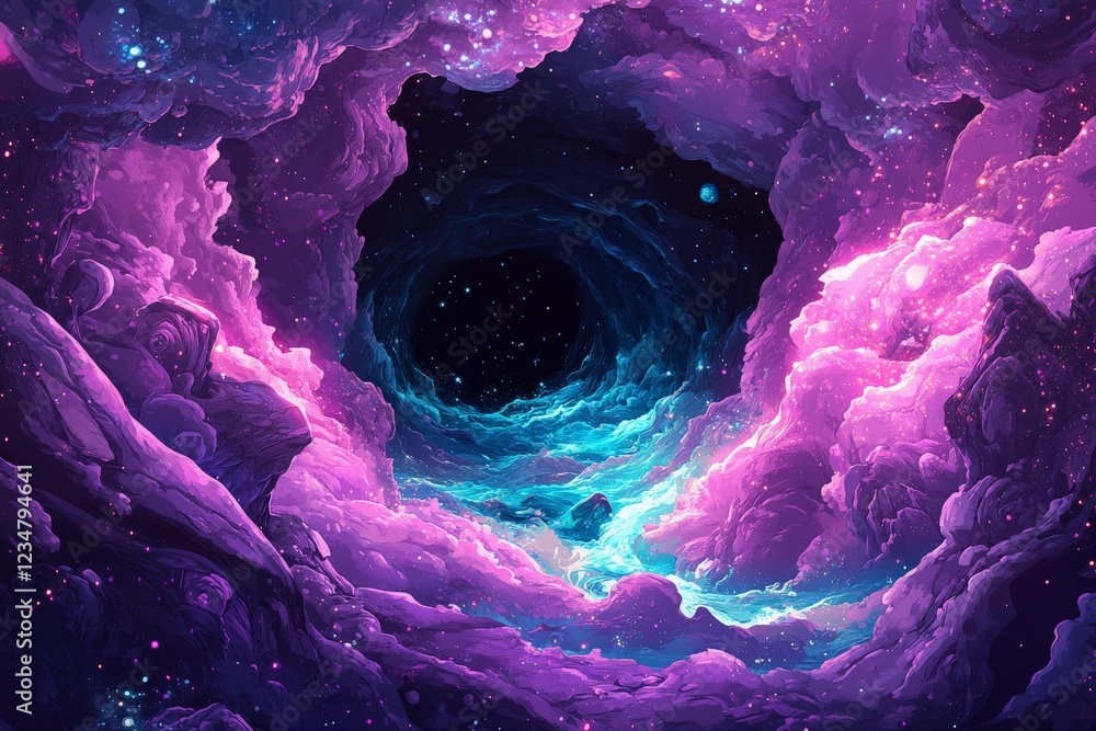 Poster colorful cosmic vortex swirling with stars and nebulae in a deep space setting