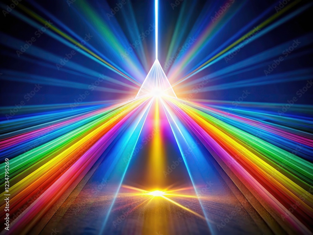 Poster high-resolution image of vibrant, colorful light beams; a deep-depth-of-field spectrum showcasing pr