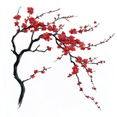 Fototapeta premium Red Plum Blossoms Branching Out In Artistic Style
