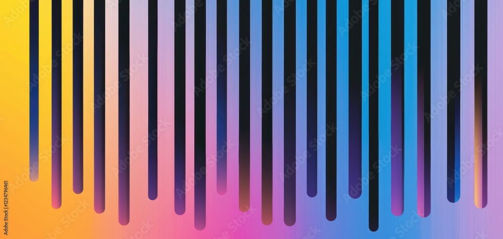 Poster a vibrant gradient background with vertical black stripes, creating an eye-catching abstract design.