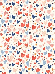 Obraz premium Valentine’s Day pattern featuring small colorful hearts in red and blue on a white background