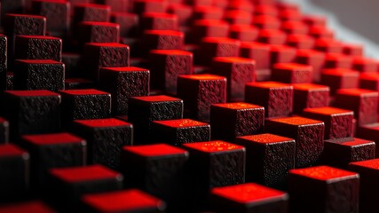 Obraz premium Cybernetic Cubes - Orange Glow Grid Abstract