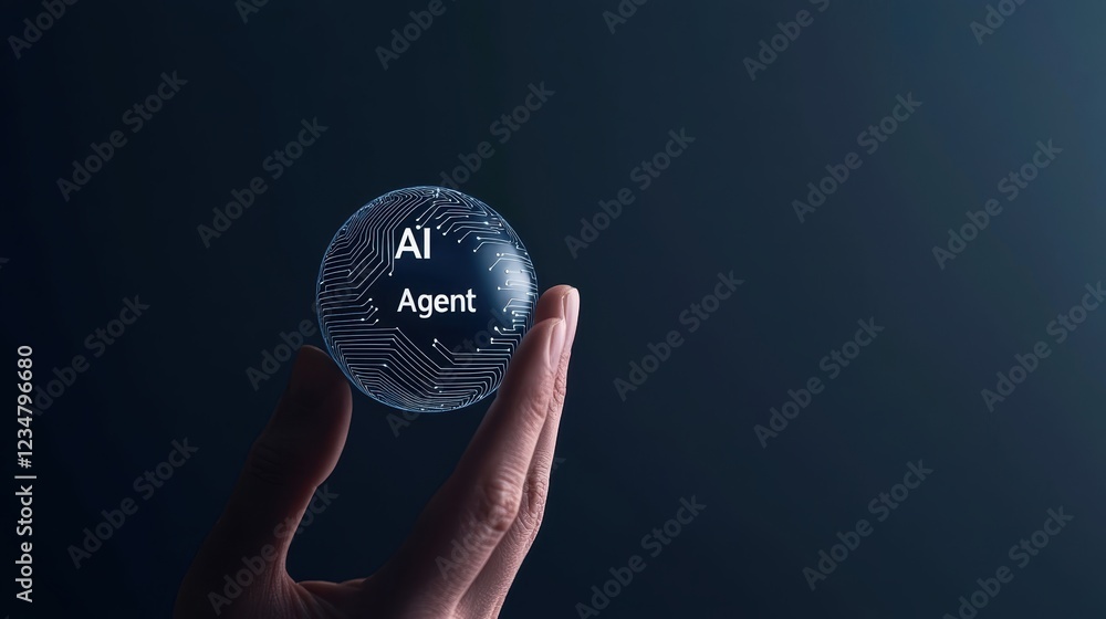 Poster a hand holds a translucent sphere featuring the text 