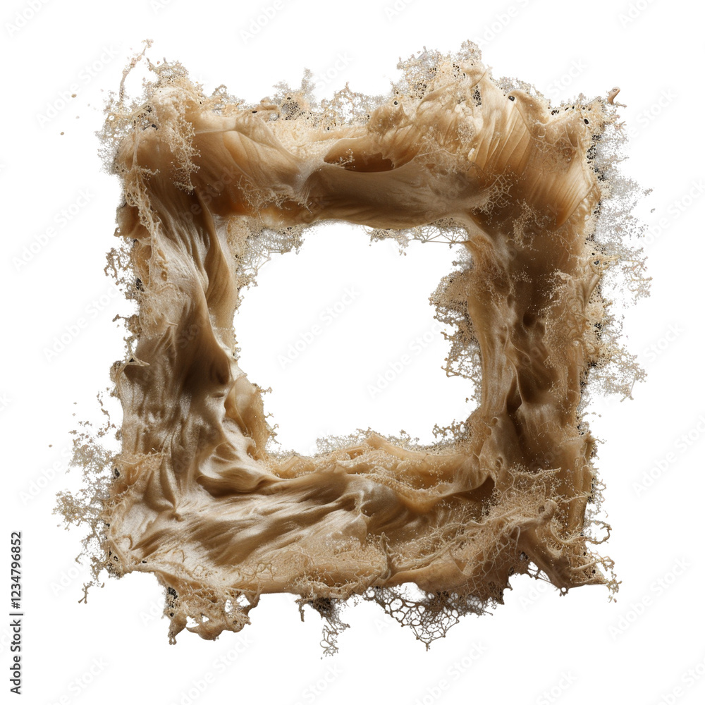 Aufkleber swirling caramel liquid forms intricate square with energetic splashing and dynamic motion