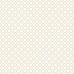 Vector geometric seamless pattern with small lines, dots, squares, grid. Simple minimal abstract gold and white ornament. Modern minimalist background texture. Repeated golden design for decor, print
