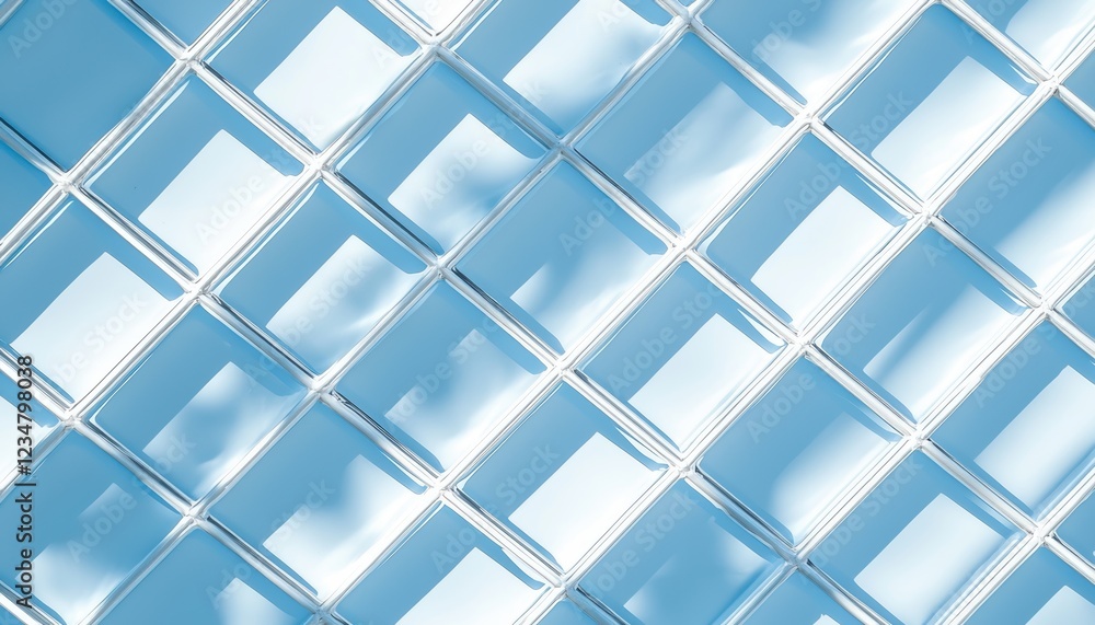 Poster a close-up view of a blue glass tile pattern, showcasing light reflections and shadows that create a