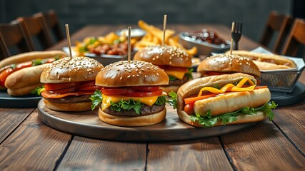 Delicious Burgers and Hot Dogs Flat Lay - Food Photography
