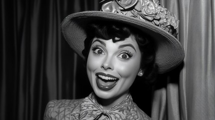 Vintage Black and White Portrait of a Surprised Woman