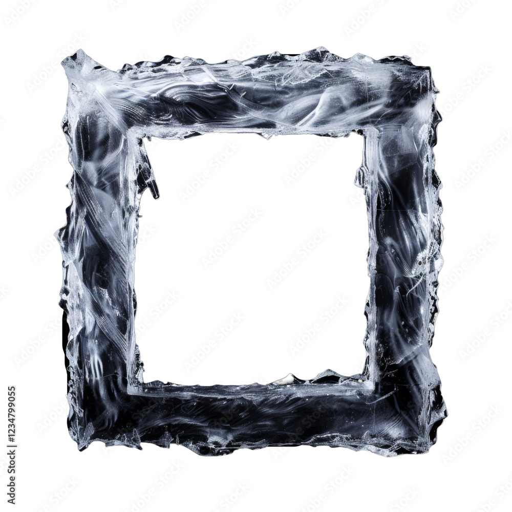 Poster frosted glass frame with intricate textures and irregular edges in unique square design