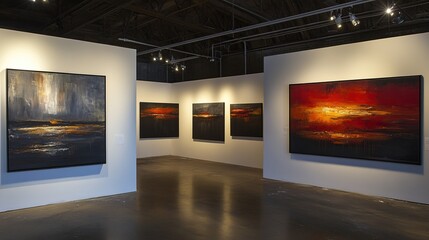 Gallery showcasing abstract landscapes, industrial setting