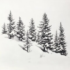 Naklejka premium Snow Covered Pines on a Winter Hillside